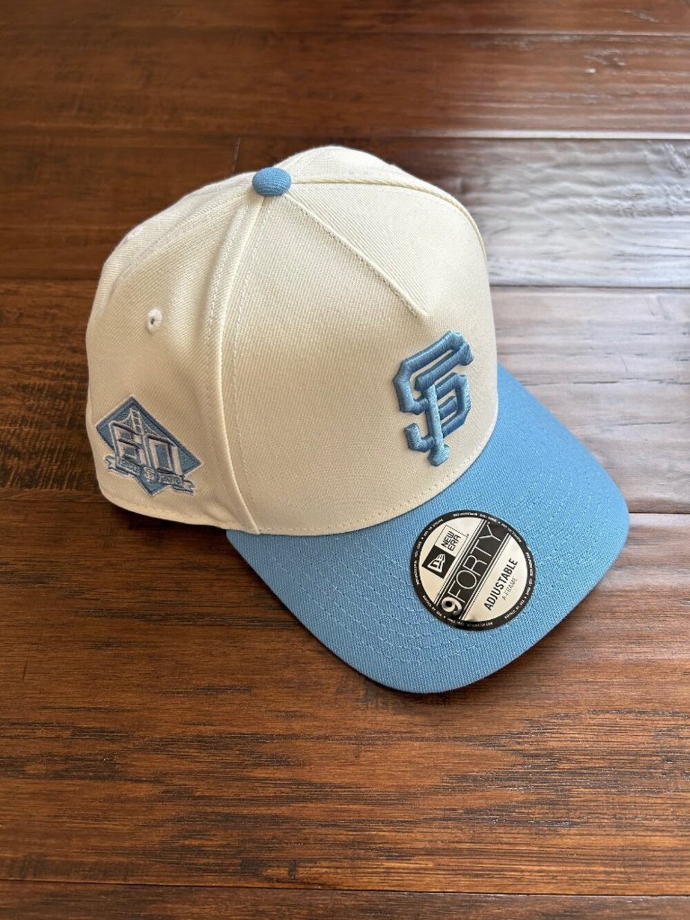 New Era 9Forty adjustable A frame SF San Francisco Giants hat cap blue cream NEW - Picture 2 of 5